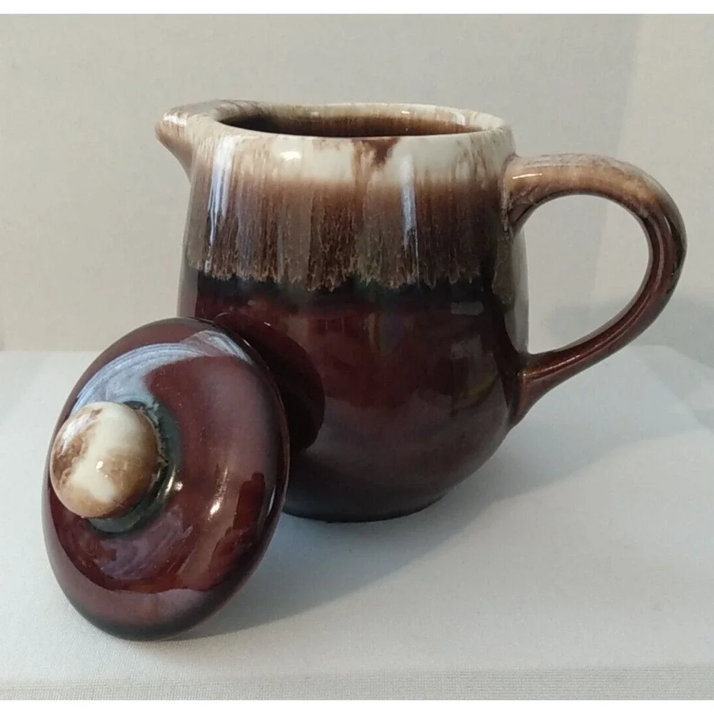 Vintage USA Brown Drip Glaze Pottery Teapot & Lid PRETTY!